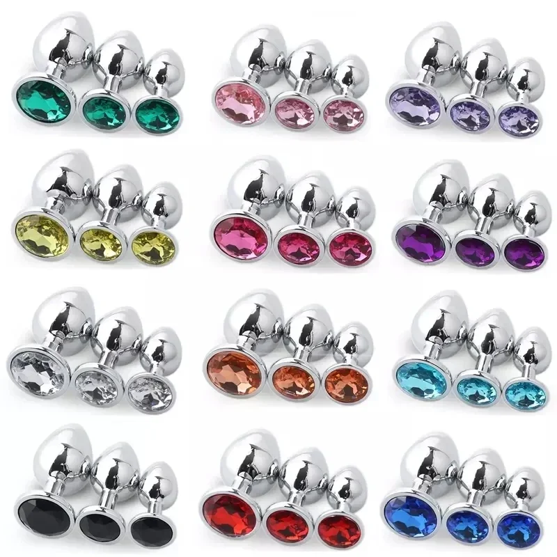 3 Different Size S/M/L Metal Anal Plug With Crystal Jewelry Smooth Prostate massage Butt Silicone Plug Anal Sex Toys for Woman