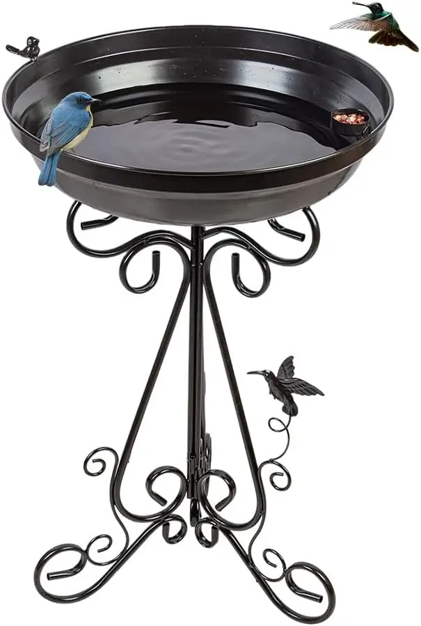 18 inch Large Bird Bath with Stand, 4 inch Deep Bird Baths for Outdoors, Metal Birdbaths for The Garden Yard Patio Dec