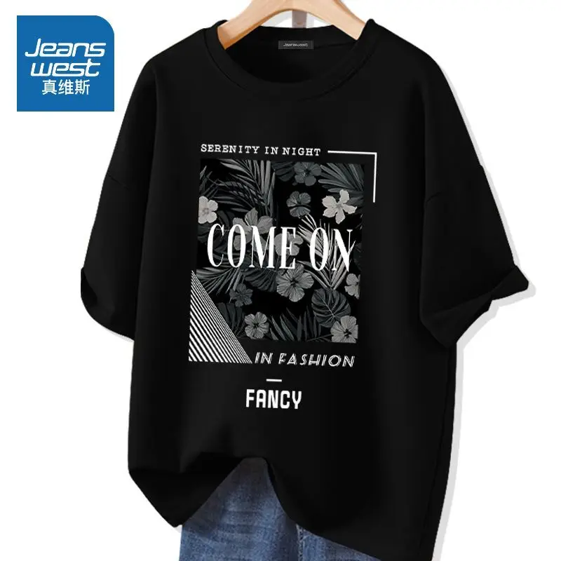 

Simple Black White Photo Printed T-shirt Summer Pure Cotton Loose Casual O-neck Short Sleeve Pullover Lady Basics Top Tees