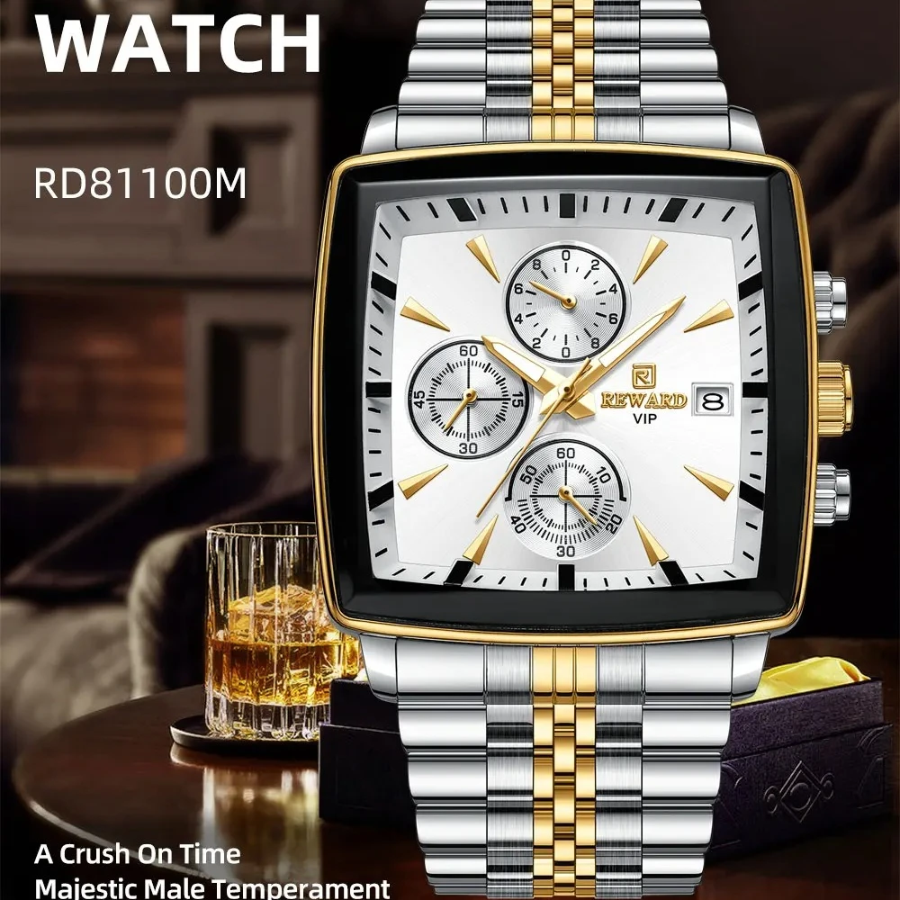 

Reward 81100M Steel Strip Quartz Luxury Men's Watch Multi Functional Luminous Waterproof Calendar Chronograph Watches for Men