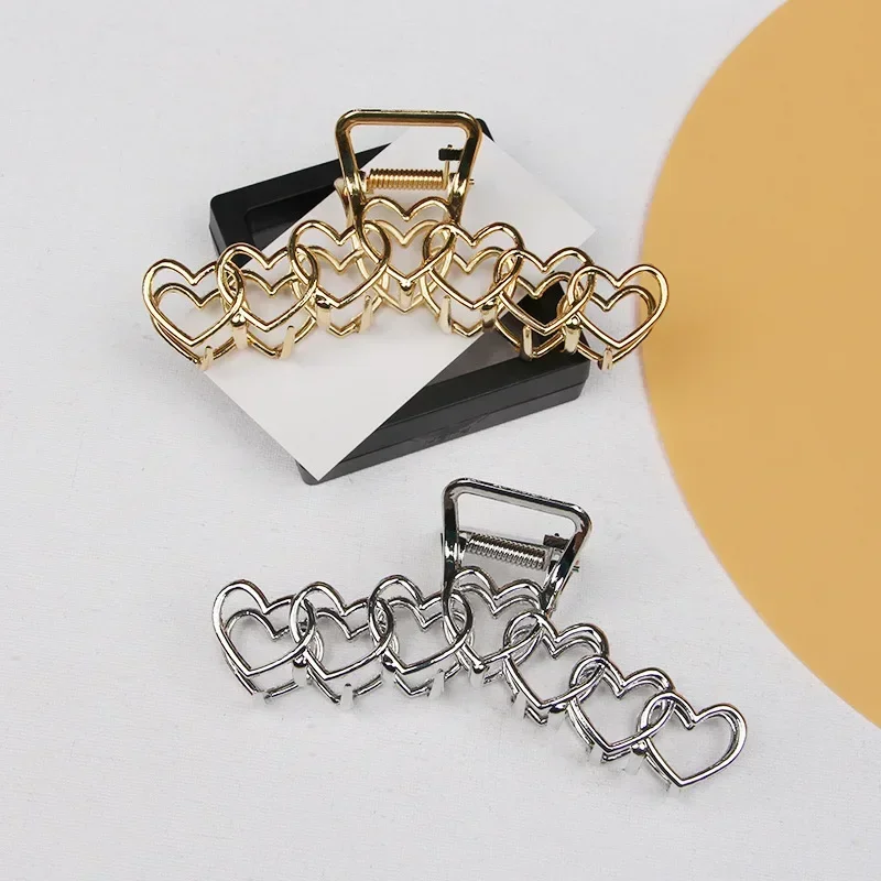 مشابك شعر كورية على شكل قلب من خليط معدني جيد للنساء والفتيات وإكسسوارات شعر على شكل مخلب الرأس