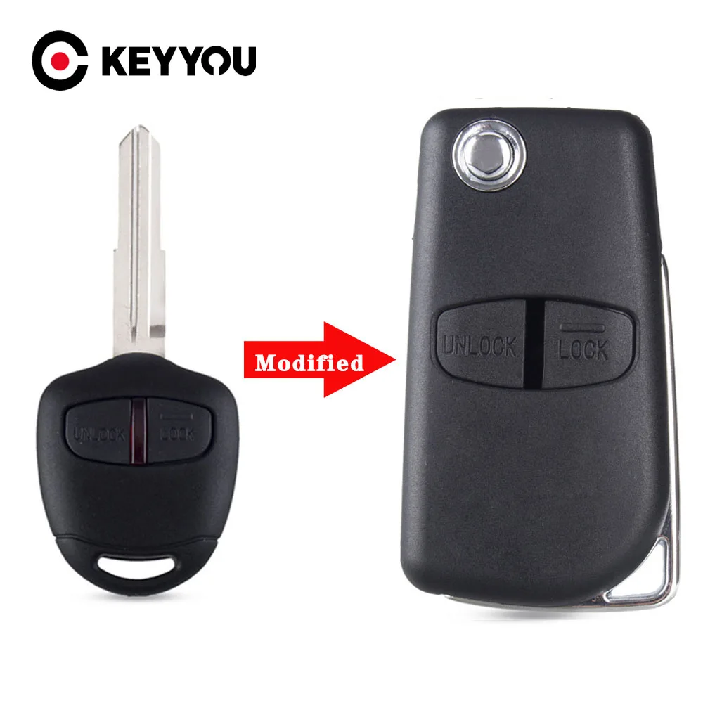 

KEYYOU Modified Remote Key Shell Case 2 Buttons For Mitsubishi Outlander Grandis Pajero Lancer Car Cover Right groove