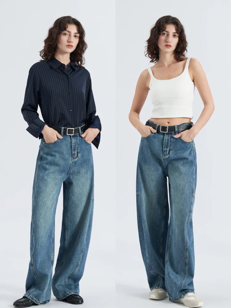 

Faionable High Waist Straight Leg Jeans Women's Knife Split Jeans Slimming Wide Leg Pants Loose Fit Long Trousers