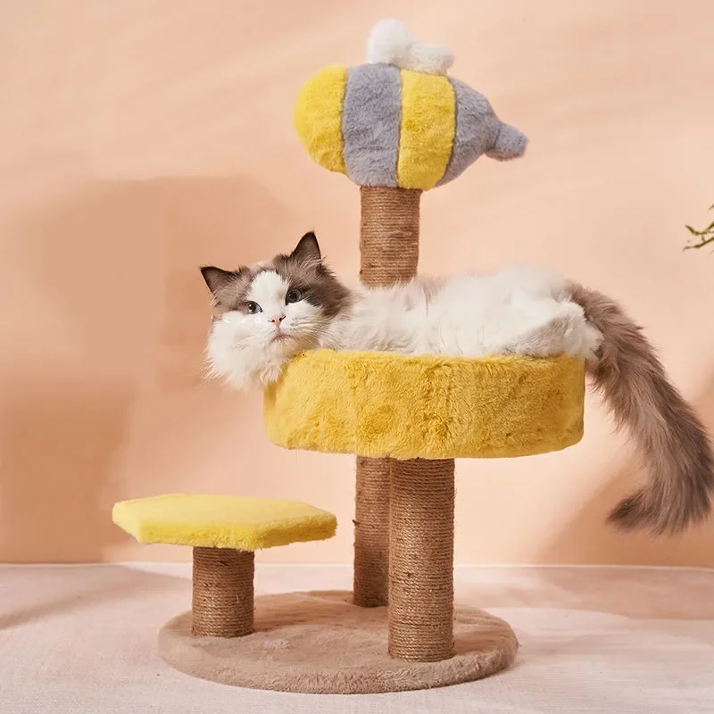 Natural Sisal Cat Climbing Pole Wholesale Flower Style Cute Cat Tree  Pet Furniture poste sisal wooden Cat Tree