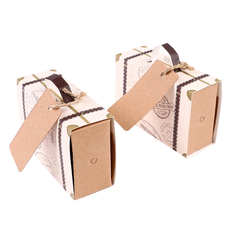 10PCS Mini Travel Suitcase Candy Box Kraft Paper Chocolate Favor Gift Boxes