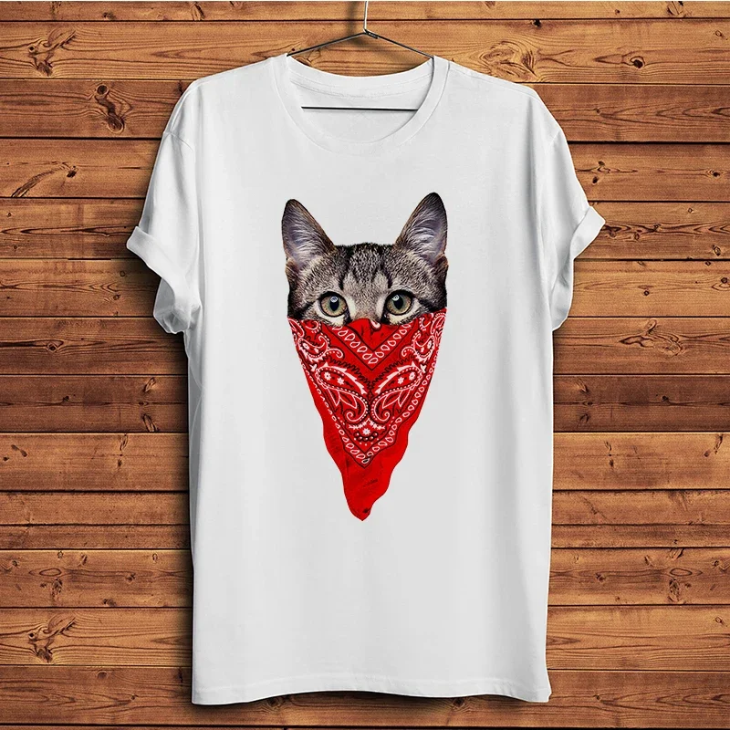 Camiseta divertida Gangster Bad Cat Funny Hip Hop Funny Meow para hombre, camiseta blanca informal de manga corta, camiseta unisex Streetwear con estampado transpirable