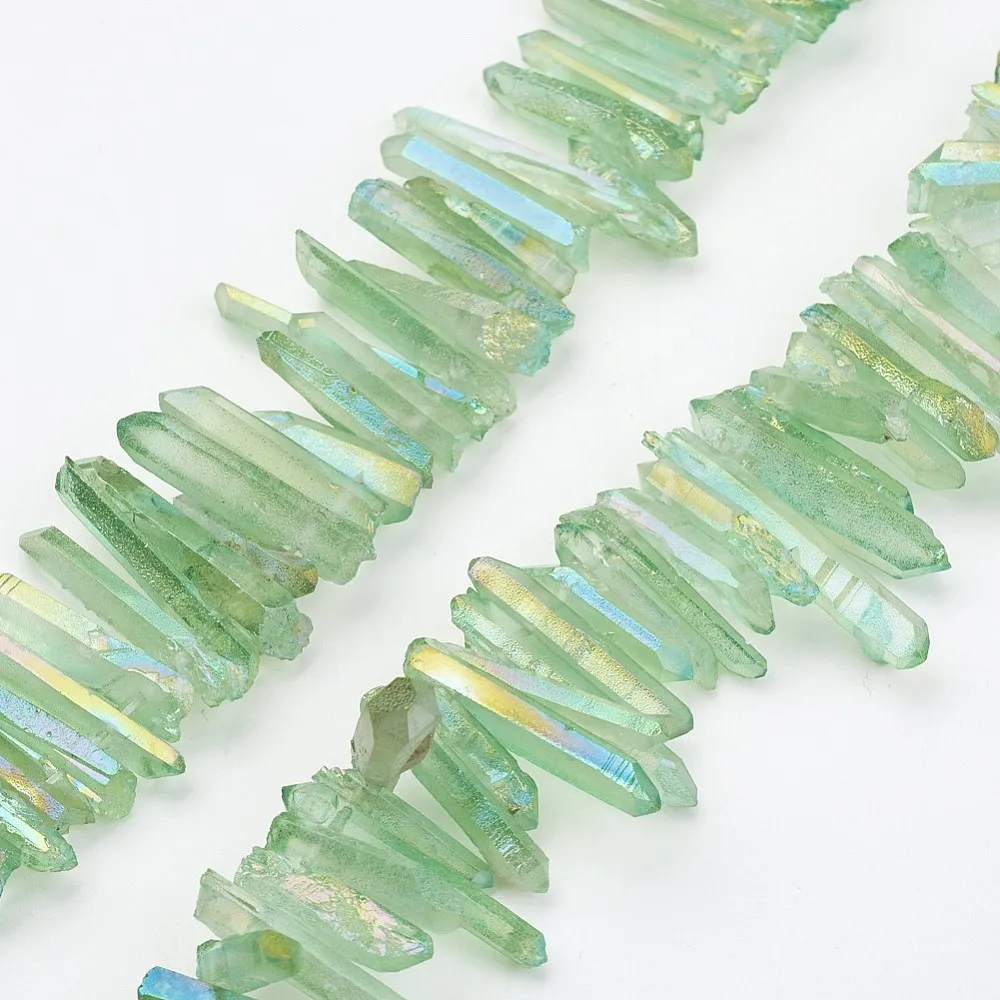 Irregular Strip Electroplated Natural Quartz Bead Pink Green Dyed Spacer Beads for DIY Jewelry Bracelet Necklace 38~40pcs/Strand