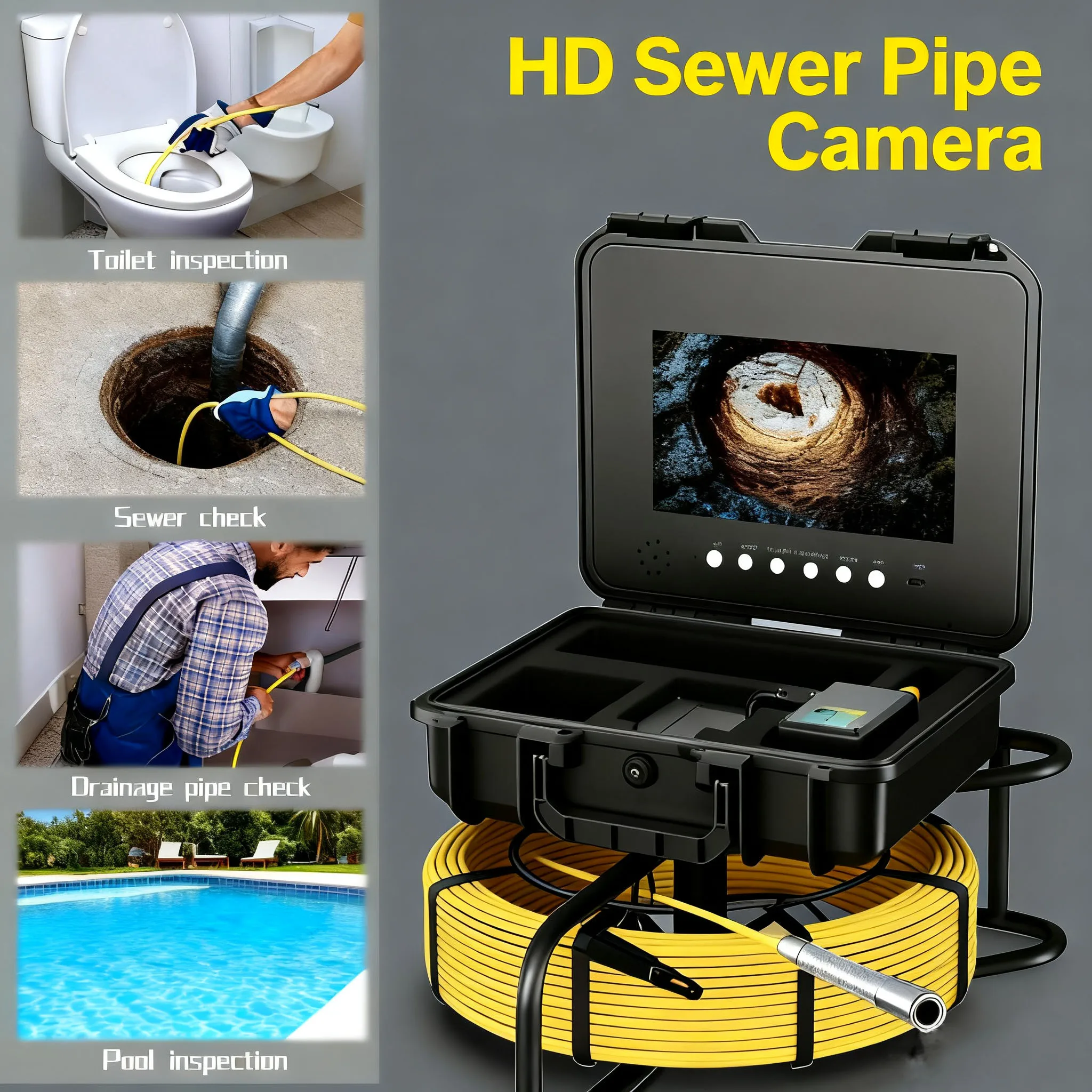 

Professional 10.1" IPS HD 1080P Sewer Drain Pipe Inspection Camera System with 512Hz Locator DVR Recorder Waterproof Probe Kit