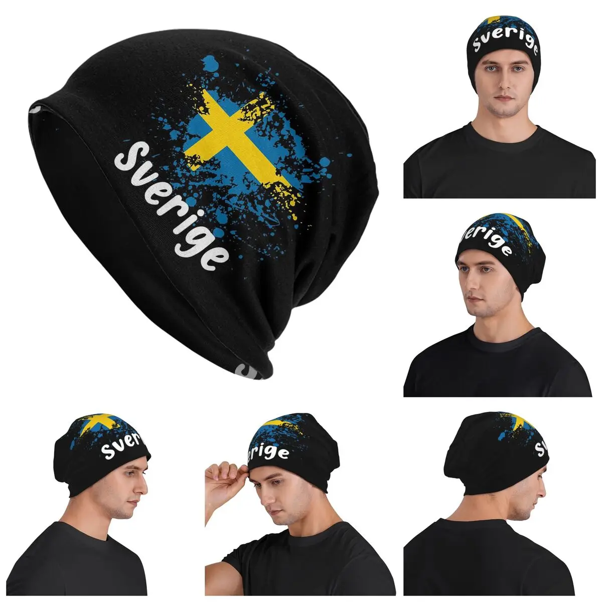 

Шведский флаг Швеция, черный Sverige, теплая вязаная шапка, шляпа в стиле хип-хоп, осенне-зимняя уличная шапка, шапки для унисекс для взрослых