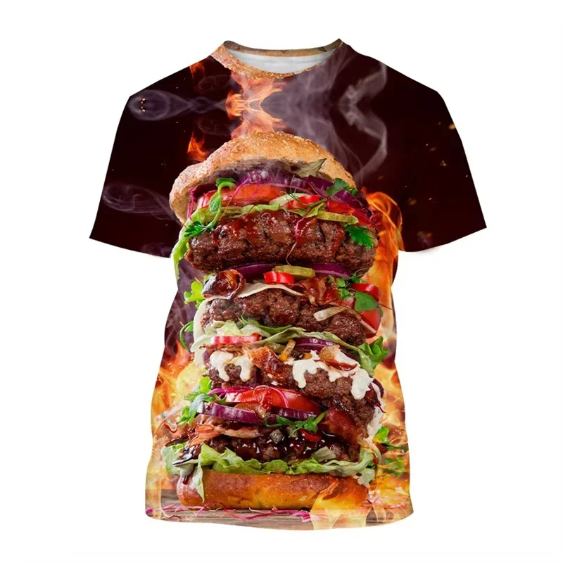 Hamburg Pommes Frites Grafik T-Shirt Herren 3D-Druck Lustiges Essen T-Shirt Kinder Sommer Kurzarm Freizeit Rundhals T-Shirt – Detail 7