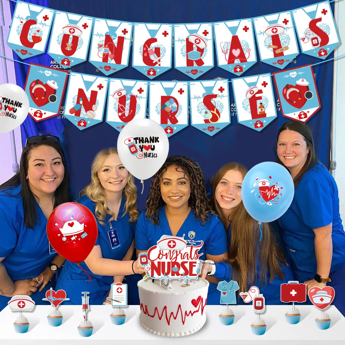 Doctors Nurses Day Cake Decoration,Nurse Graduation Cake Toppers, Congrats Nurse Cake Insert,16pcs