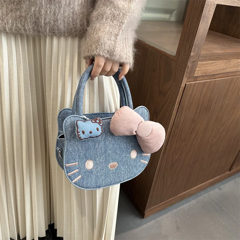 

New Cat Face Denim Cartoon Handbag niche crossbody bag Mini Women's handbag Anime Cute Shoulder Tote Bag Versatile Shoulder Bag