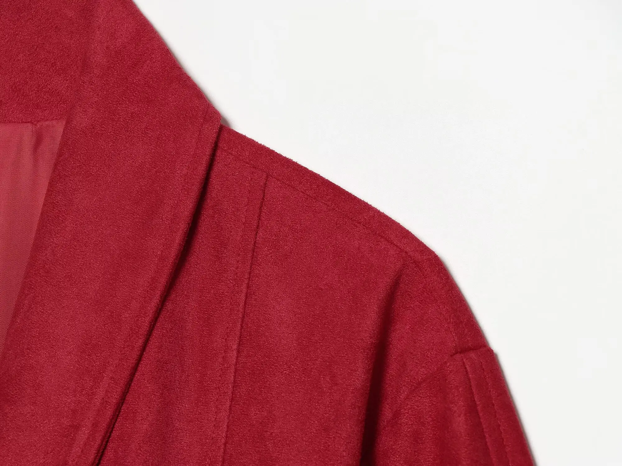 TFMLN Neue Damen-Jacken mit Gürtel, V-Ausschnitt, Taschen, locker geschnitten, lange Ärmel, Taillenband, lässige Wildleder-Oberbekleidung, modischer High-Street-Mantel – Detail 5