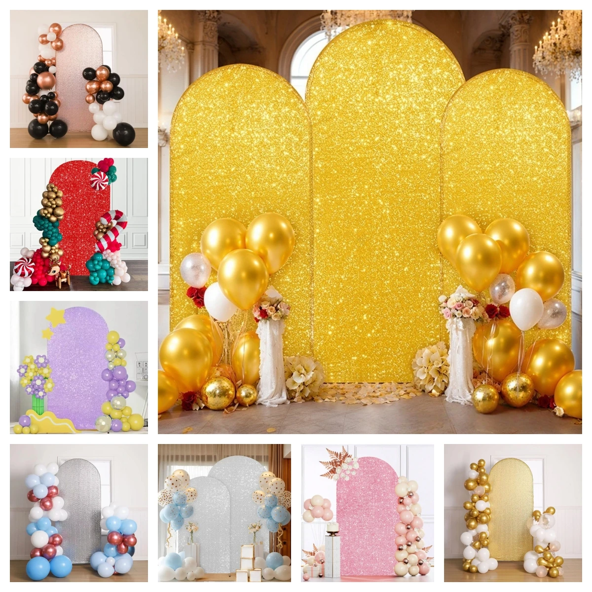 

Golden Arched Sequin Background Cover Six Colors Circular Backdrop Cover Suitable For Wedding Birthday Photography Decoration