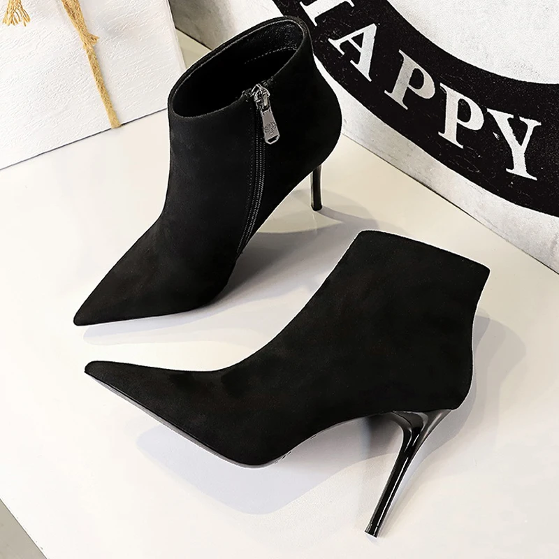 BIGTREE Shoes Suede Women Boots Sexy Pointed Ankle Boots Autumn Winter Shoes Stilettos High Heel Boots Lady Shoes Fashion Boots