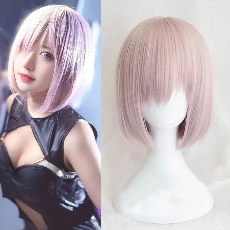 

12" 30cm Pink Short Synthetic Wig Fate/Grand Order Mash Kyrielight Matthew Cosplay Wig Heat Resistance Fiber + Wig Cap