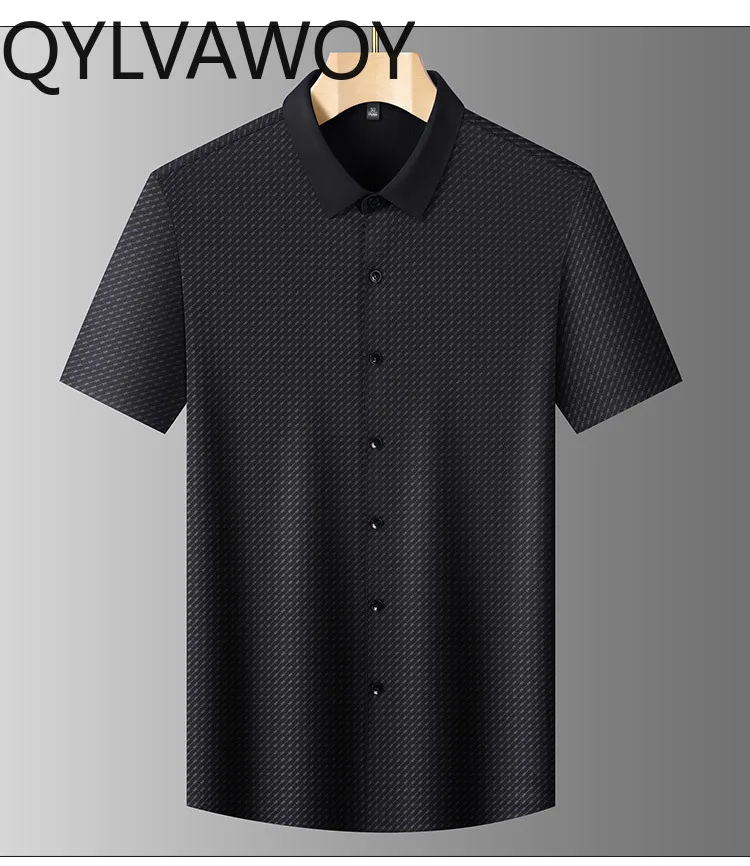 QYLVAWOY 100% Mulberry Silk Shirt Summer Clothes 2024 Business Casual Tops Short Sleeve Thin Shirts for Men Striped Mens Shirts