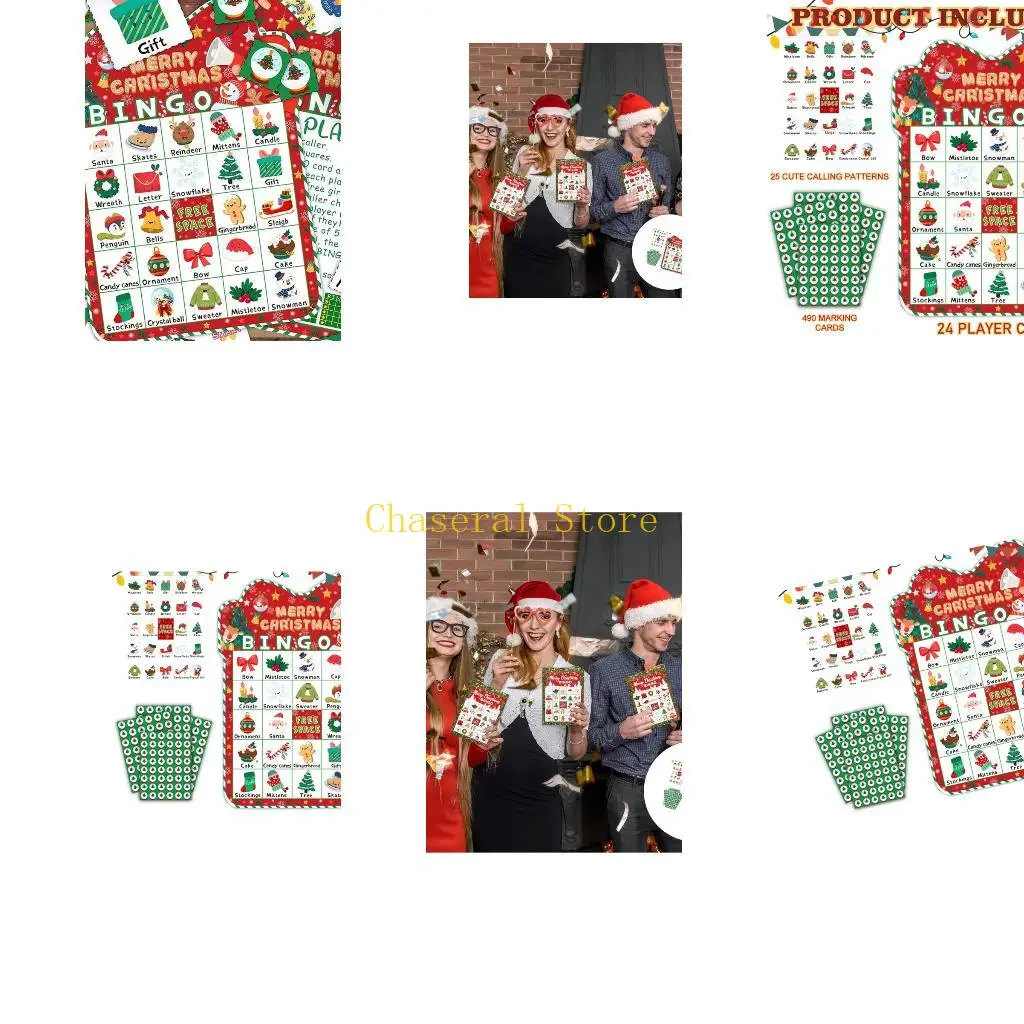 E7CE 24 Player Holiday Bingo Set 33 Pieces Cards Markers Party Game Activity
