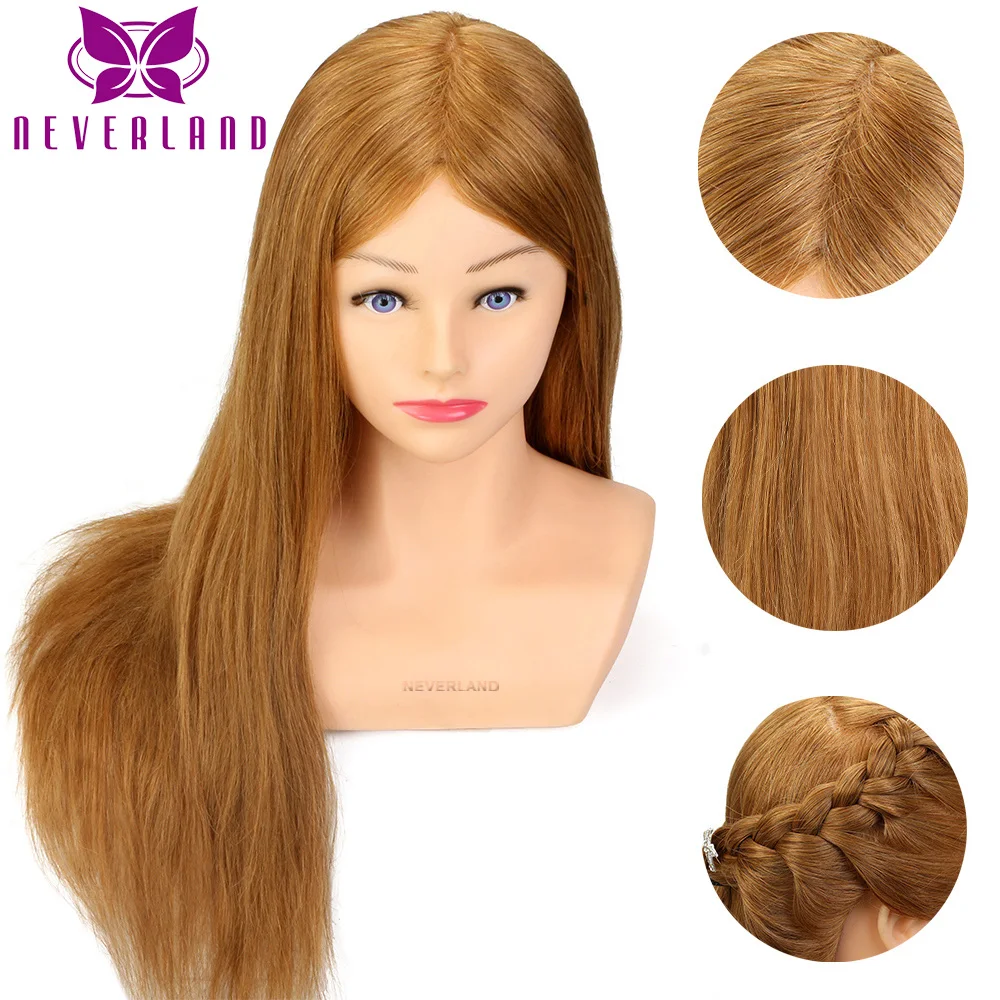 24'' 100% Real Hair Training Head with Shoulder Hairstyles Dummy Doll Wig Mannequin Head for Hairdresser Manikin Head Tools