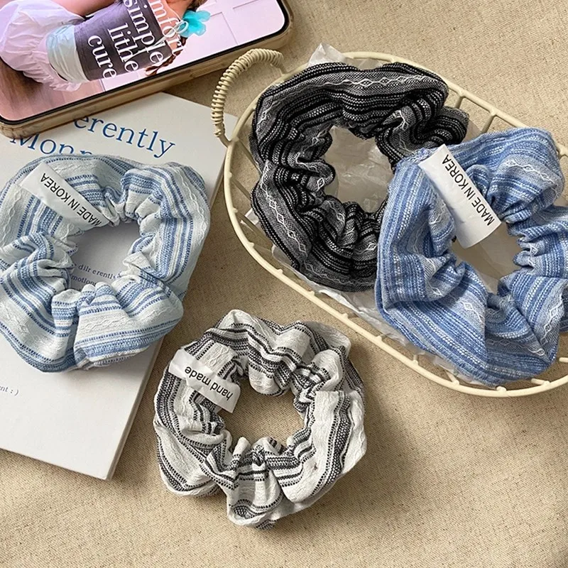 Banda para el cabello Vintage elegante a rayas para el intestino grueso para mujeres y niñas, lazo para el cabello, banda de goma, accesorios para el cabello de moda