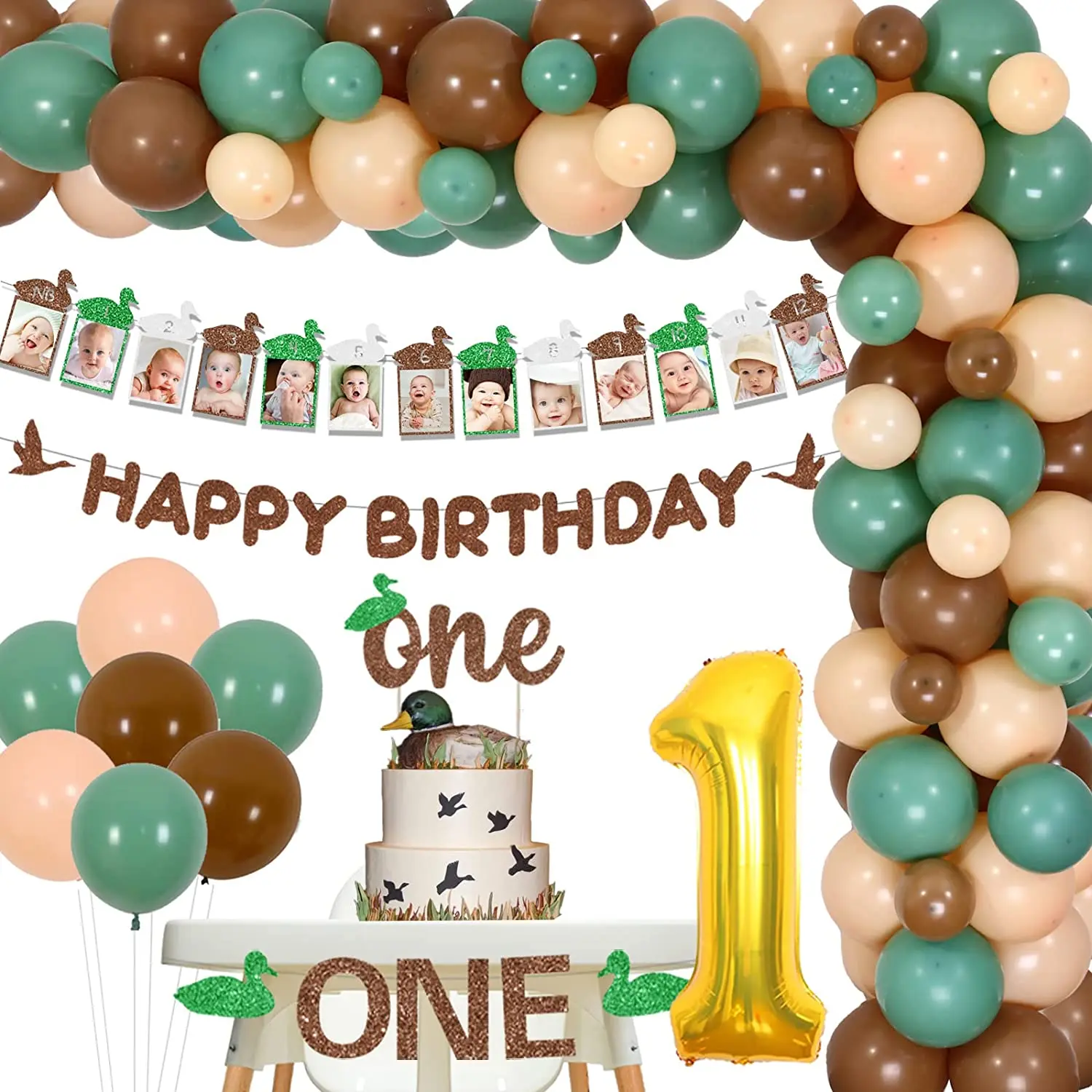 

Duck Hunting 1st Birthday Decorations, Happy Birthday Banner, Cake Topper, Photo Banner for Boy First Birthday Party