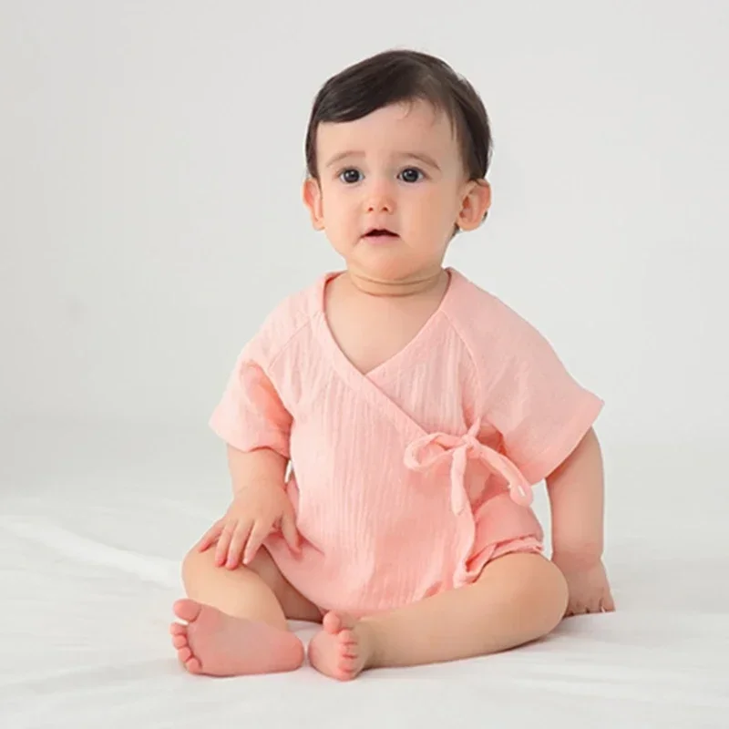 2024 New Infant Jumpsuit Baby One-piece Romper 0-12M Newborn Cotton Yarn Breathable Pajamas Summer Clothing Solid Color Outfit