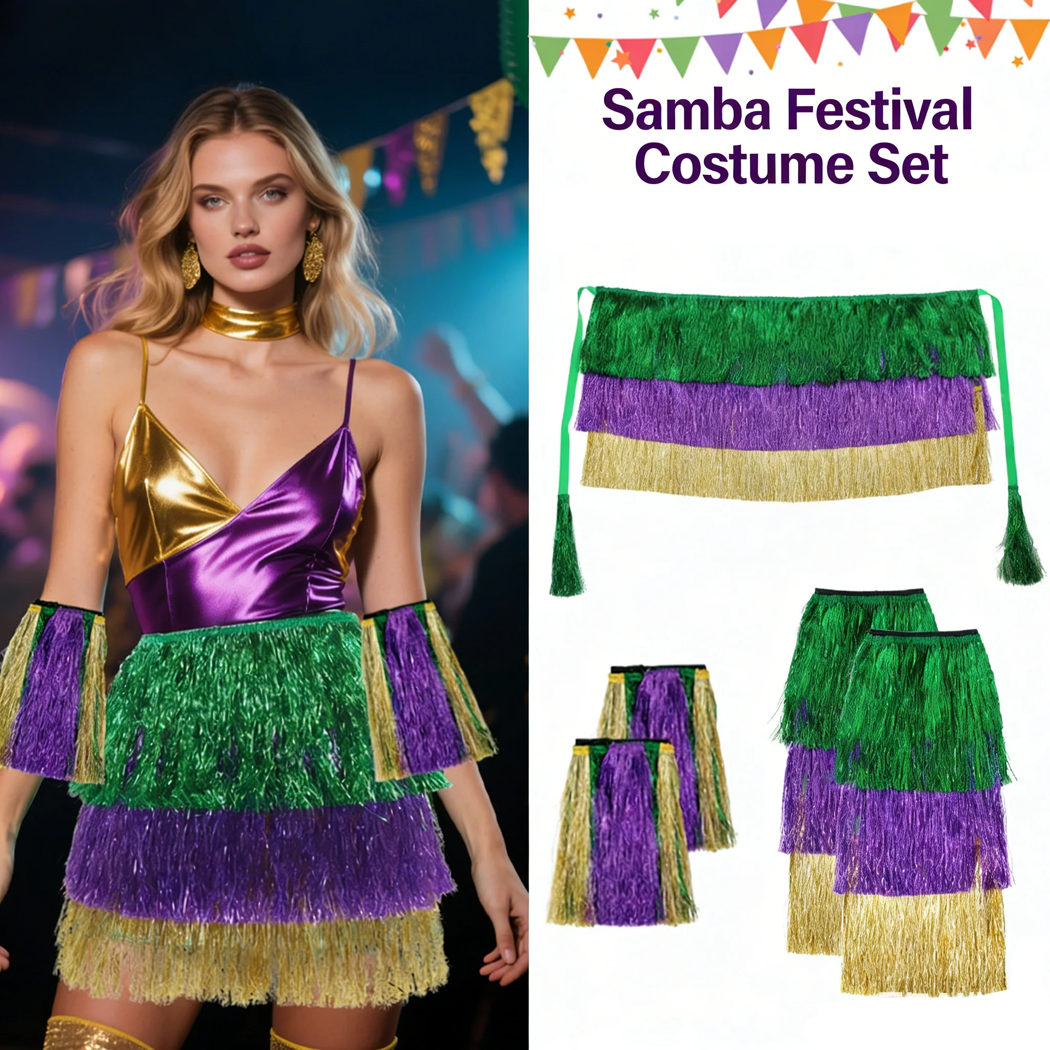 

Vibrant Grass Skirt Tassel Set Colorful Carnival Performance Outfit Lightweight Comfortable For Women Party Dance Celebration