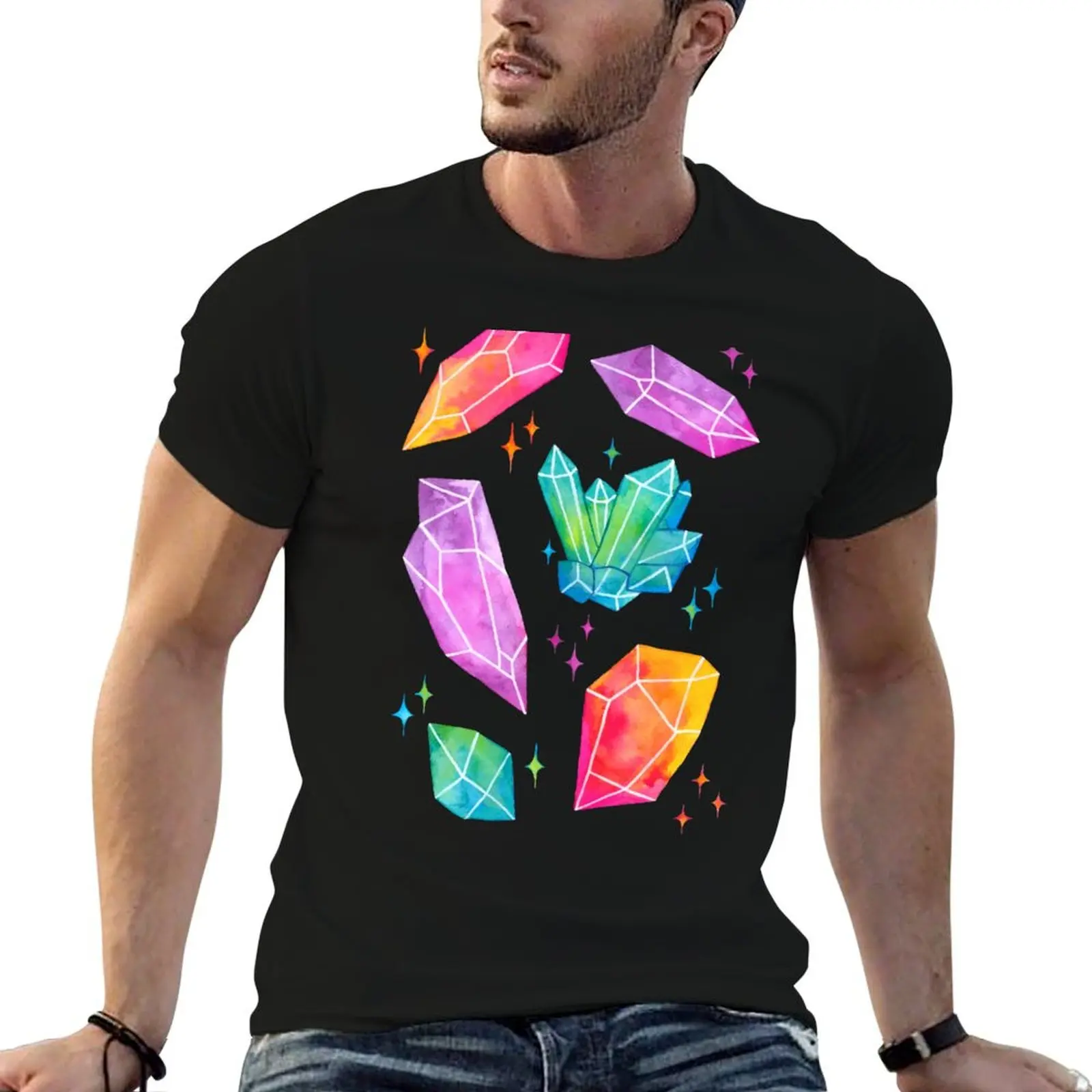 Watercolor Crystals // Black | Nikury T-Shirt All Match Basic Short Sleeve Top