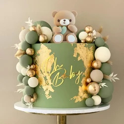 Ouro e Urso Verde Bolo Toppers, Decoração Feliz Aniversário, Baby Shower, Batismo, Fontes do partido do aniversário, 51Pcs