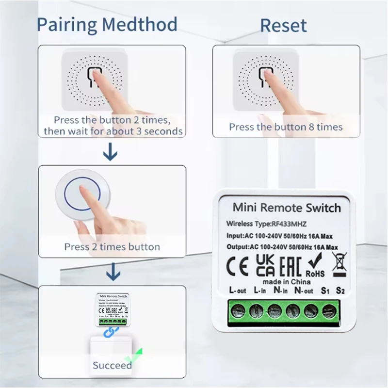 RF 433MHz Fan Smart Switch AC 100~240V 16A Relay 1/2/3 Gang Wall Panel Switch Mini Round Button Remote Control For Home Led Lamp
