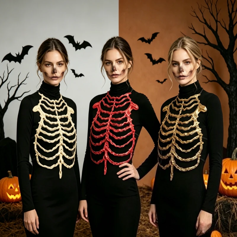 Halloween Totenkopf Brustknochen Skelett Korsett Hohler Skelettrahmen Knochen-Accessoires für Halloween Cosplay Kostüm