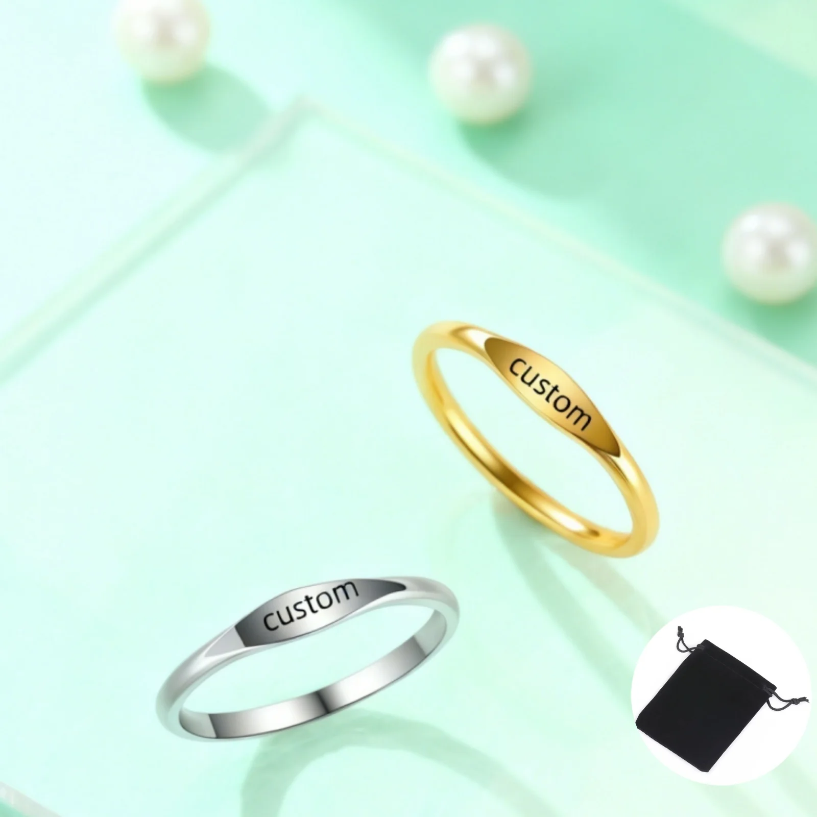 Personalisierter Name, Datumssymbol, glatter Ring, Edelstahl, personalisierte Geometrie, minimalistischer Schnitz-Namensring-Schmuck