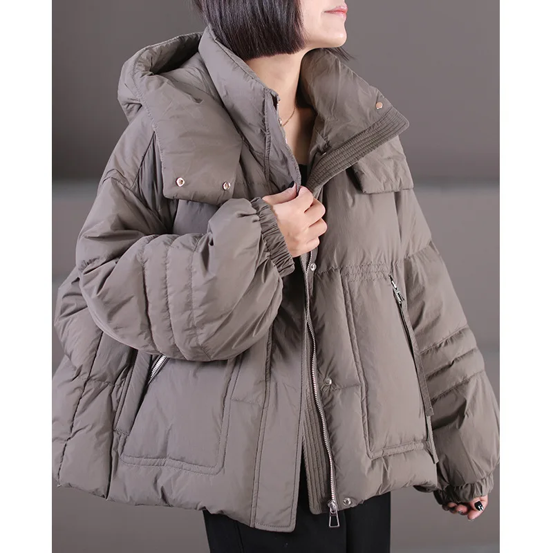 Doudoune à Capuche pour Femme, Manteau d'Hiver Simple et Décontracté, Bout Épais avec Fermeture Éclair, Chaud