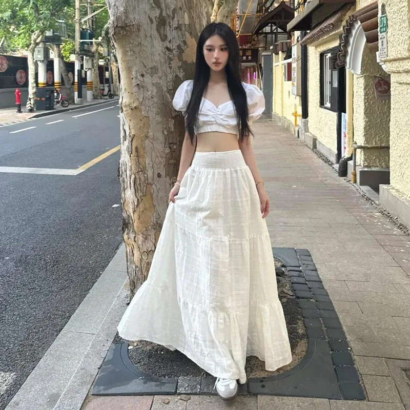 

White A-Line And Maxi Skirt High-Low Waist Women's 2-In- Versatile Lengthened Skirts Summer 2025 Loose Fit Premium Quality