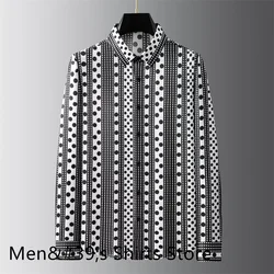 New Men's Shirt Letter Printed Lapel Shirt High Quality Long Sleeve Casual Slim Fit Business Social Shirt