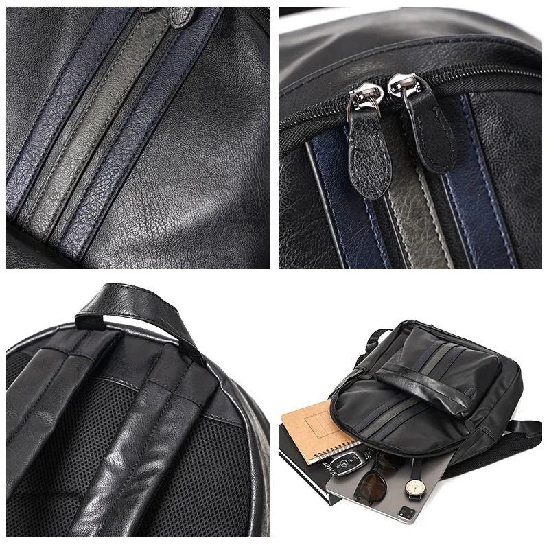 Zaino da uomo di design alla moda Zaino casual a righe Borsa per laptop da viaggio Zaino in pelle PU di lusso Borse da scuola ad alta capacità