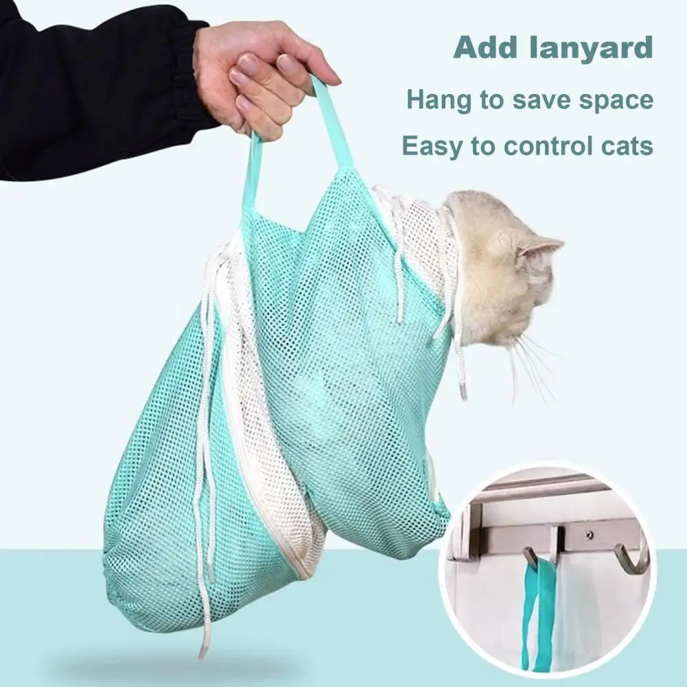 الحيوانات الأليفة الاستمالة شبكة حقيبة قابل للتعديل حقيبة للعناية بالقطط للاستحمام مسمار التشذيب تنفس شبكة ضبط النفس حقيبة لاستحمام الحيوانات الأليفة #4
