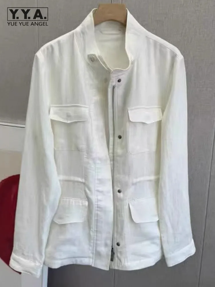 

Elegant Spring New Females Loose Solid Color Stand-up Collar Flax Jacket Single Breasted Long Sleeve Women Fashion Tops Coat