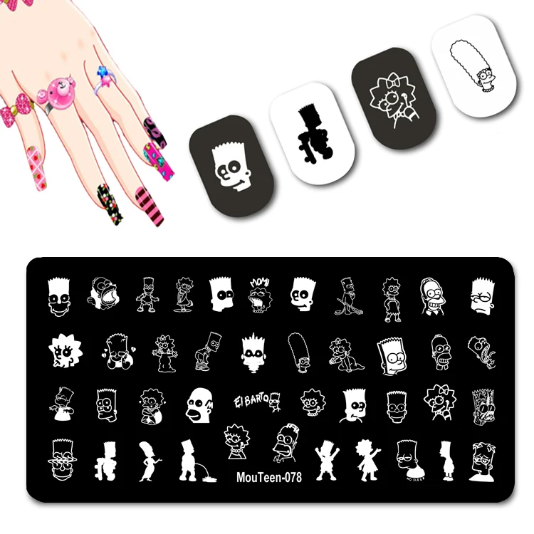 2022 New Cartoon Children Family  Nail Stamping Plates Besom Head Kid Nail Stamp Cartoon Figure Nails Mold #078