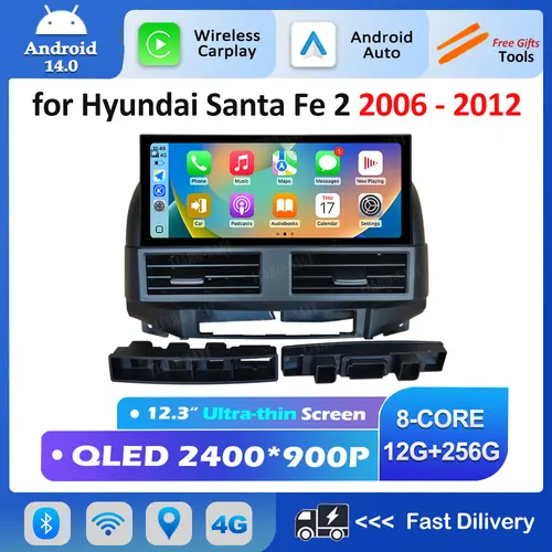 GPS ナビ WiFi BT ヒュンダイサンタフェ 2 2006 - 2012 アンドロイド 14 カービデオマルチメディアラジオプレーヤー Carplay ステレオ自動車アクセサリー