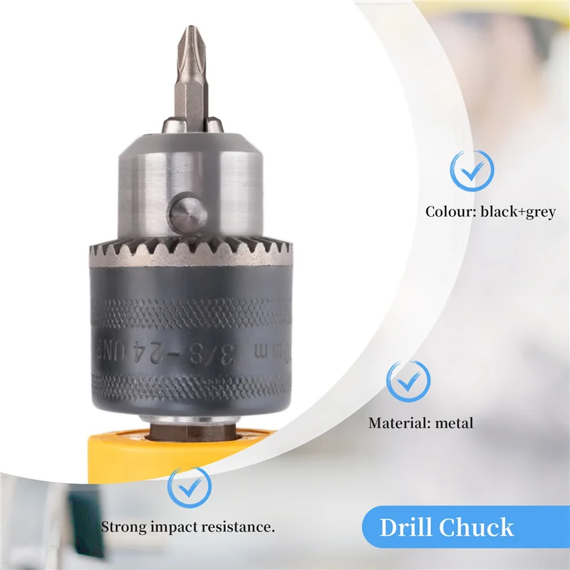 

ABVG-5Pcs 1.5-10Mm 3/8-24UNF Drill Chuck Set Drill Adapter Changed Impact Wrench Into Eletric Drill Chuck Drill Tool Kits