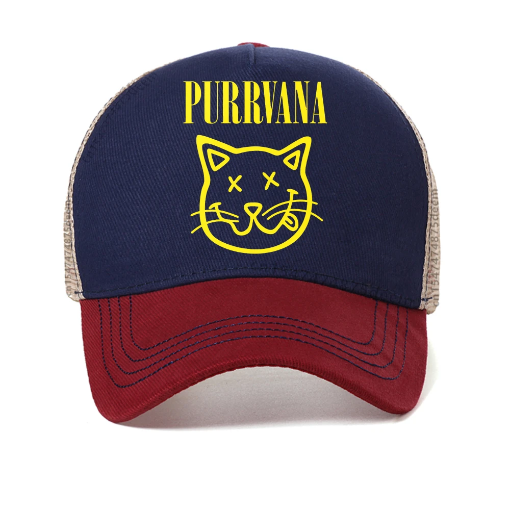 

Purrvana Cat Head Print baseball cap Summer For Men Women Casual Sunscreen mesh Snapback Caps Breathable adjustable sun hats