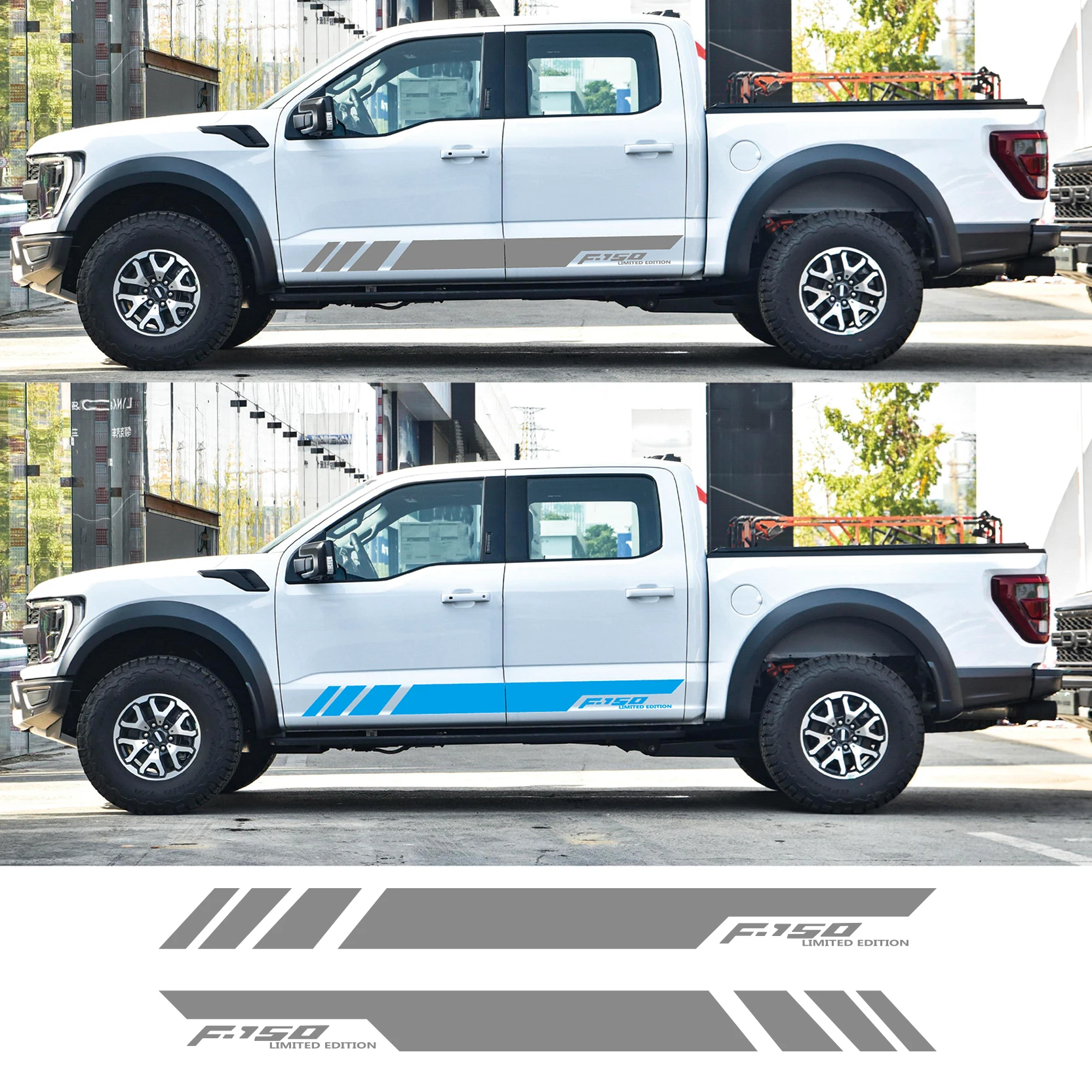 

2PCS Car Door Side Skirt Stripe Stickers For Ford F150-650 Durable Racing Sport Vinyl Decals Decoration Accessories