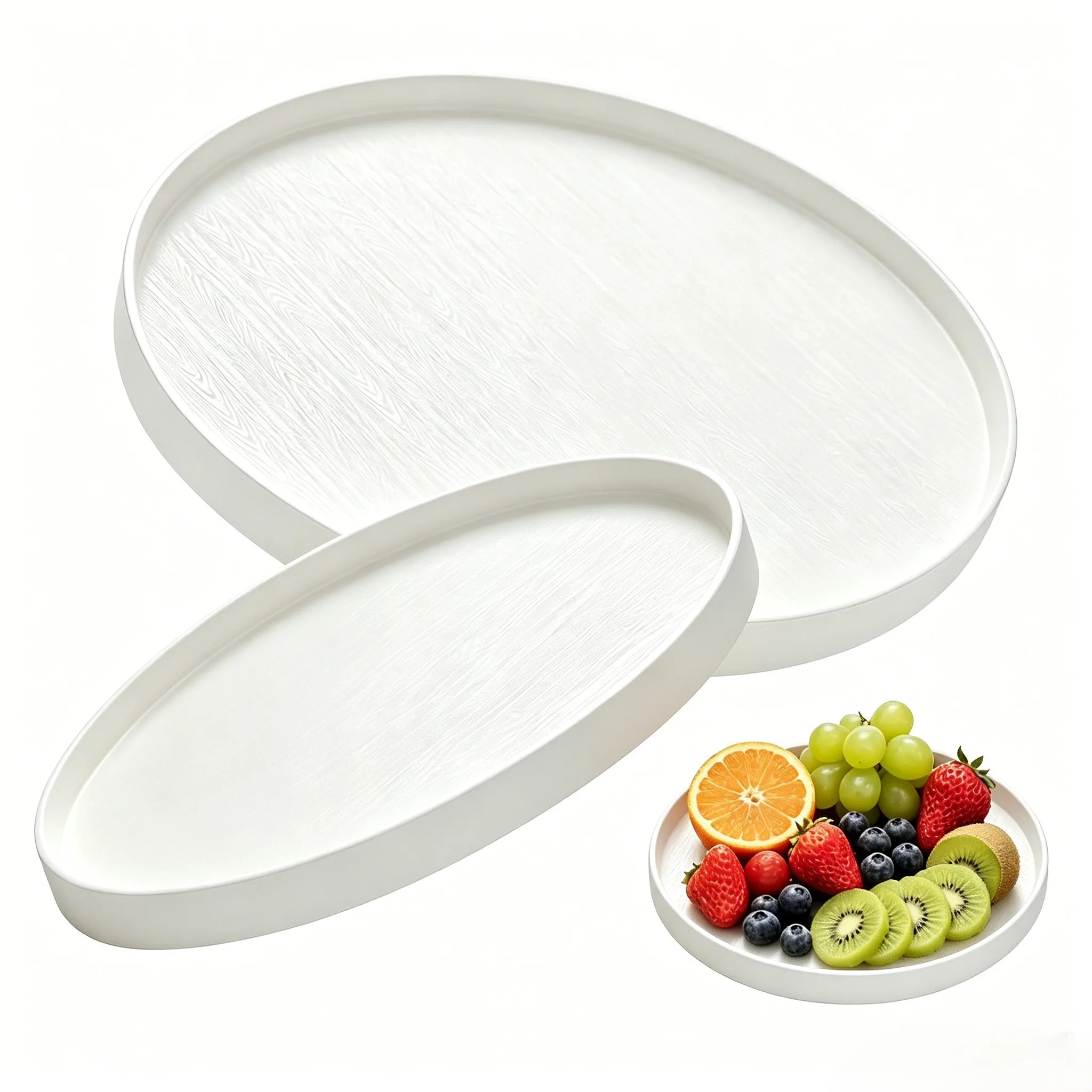 Round Trays with Wood Texture and Stackable Design for Indoor Use Coffee Table Vanity Dresser Serving Organizer