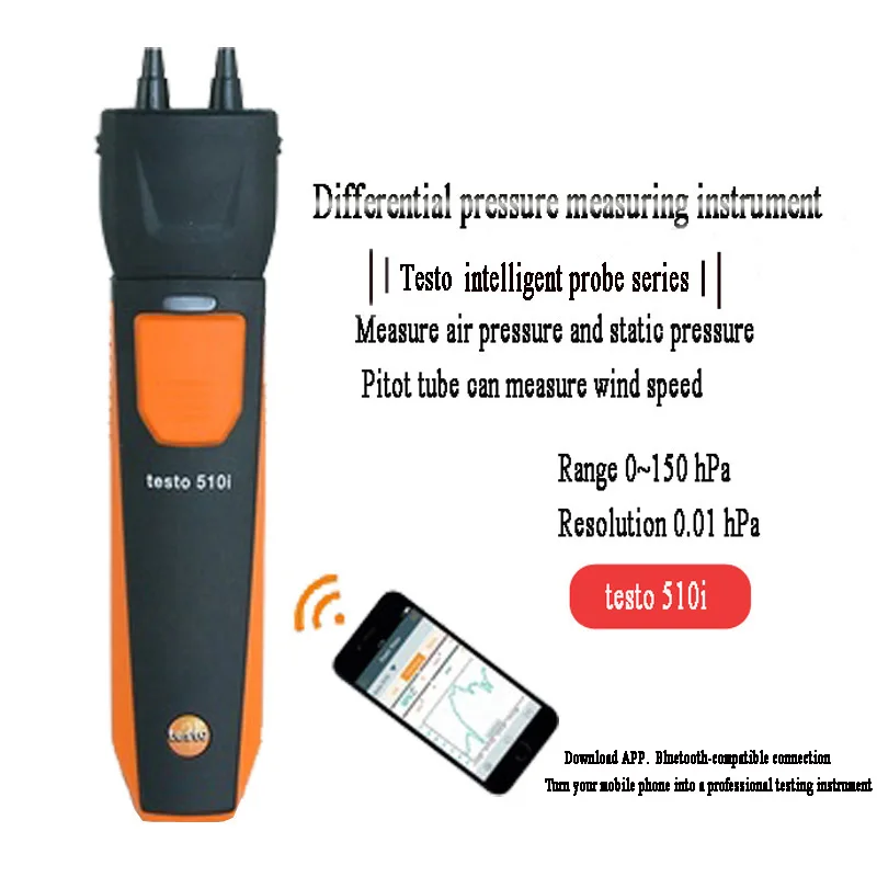 أداة قياس الضغط التفاضلي Testo 510i مع تشغيل الهاتف الذكي 0560 1510 510I