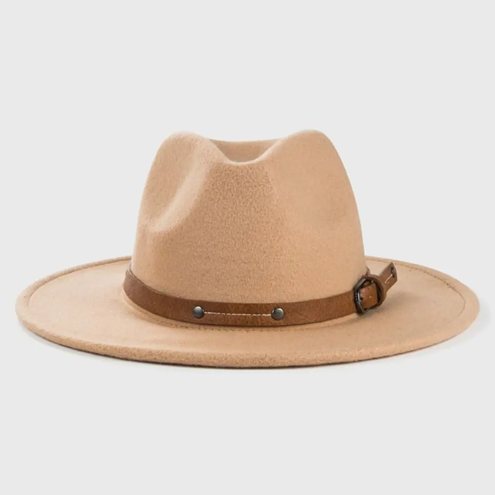 Mode Mit Gürtel Schnalle Filz Fedora Hüte Vintage Breite Krempe Panama Kappe Elegante Weiche Jazz Hut Männer Frauen – Detail 6