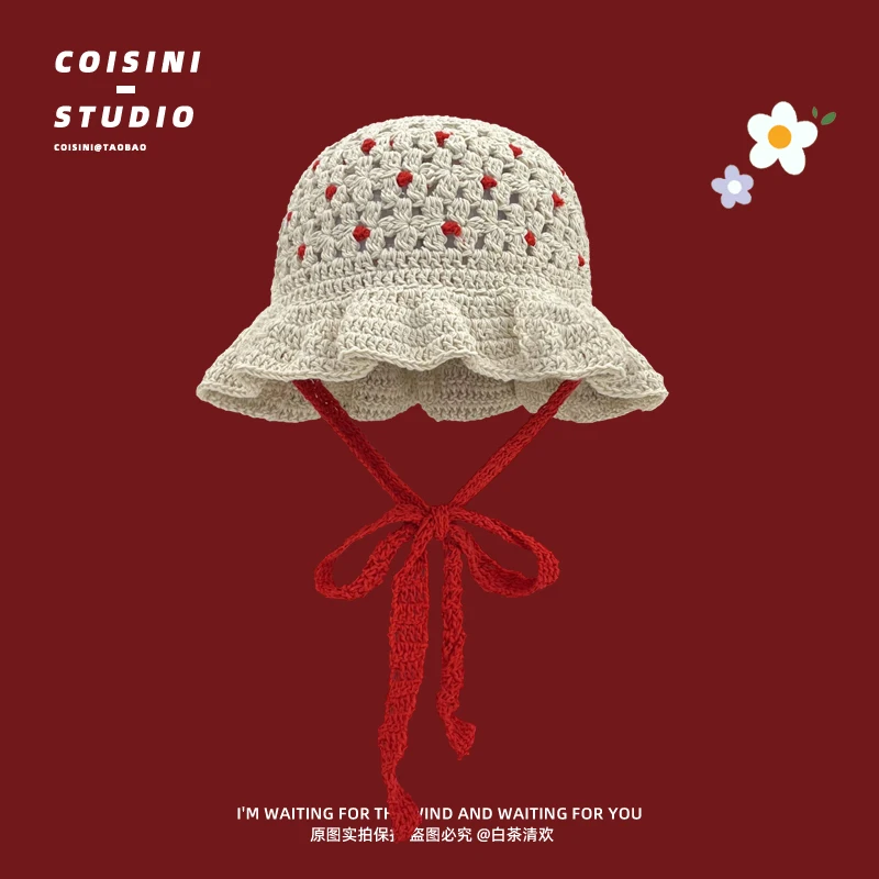 

Корейские вязаные вручную контрастные цветные кружевные панамы, женские весенне-летние дорожные полые дышащие универсальные милые кепки для бассейна