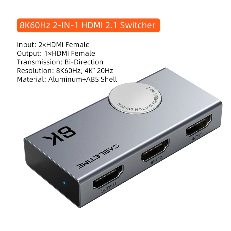 CABLETIME HDMI الفاصل 8K 60 هرتز 4K 120 هرتز 2 في 1 الجلاد ثلاثية الأبعاد رؤية مقبض ألومنيوم تصميم محول لأجهزة الكمبيوتر المحمول ماك بوك لينوفو C457
