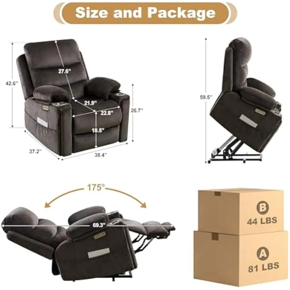 Power Recliner Chair Wide Backrest Electric Infinite Position Chair for Elderly with Massage and Heat Chenille Lay Sleeper Chair