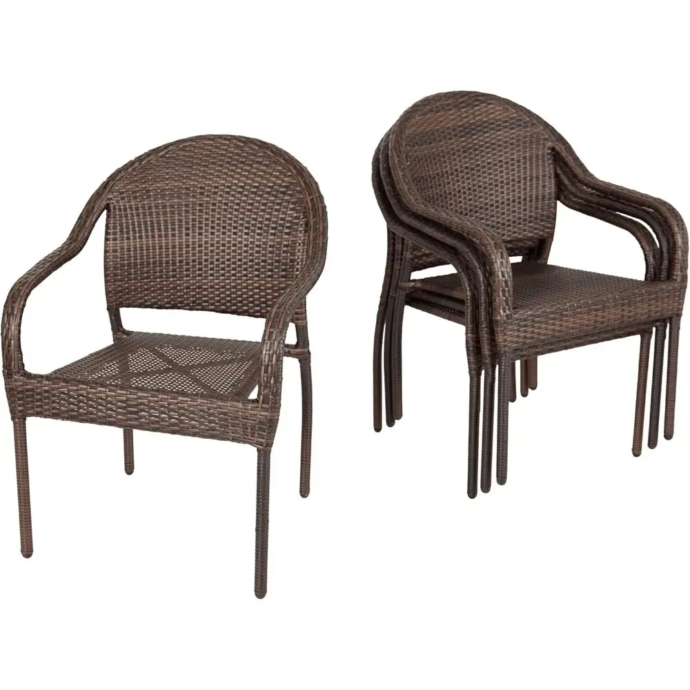 

All Weather Wicker Stacking Chairs in Mocha, Lightweight, No Assembly, Indoor & Outdoor - Set of 4
